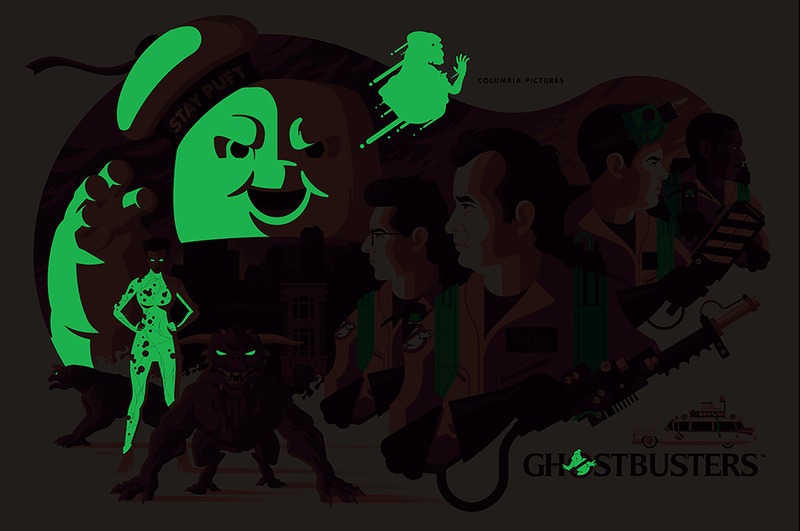 Ghostbusters by Tom Whalen glow in the dark variant, actually glowing